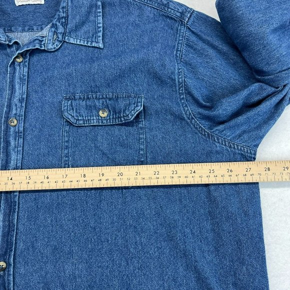 Wrangler Denim Shirt 2XLT Men's Button Up Western Shirt Long Sleeve Medium Wash - Picture 8 of 12